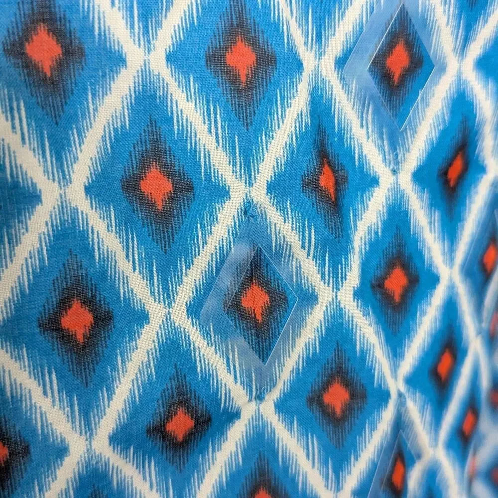 Tory Burch Size 4 Plastic Diamond Accents Blue Top Long Sleeve Boho Geometric